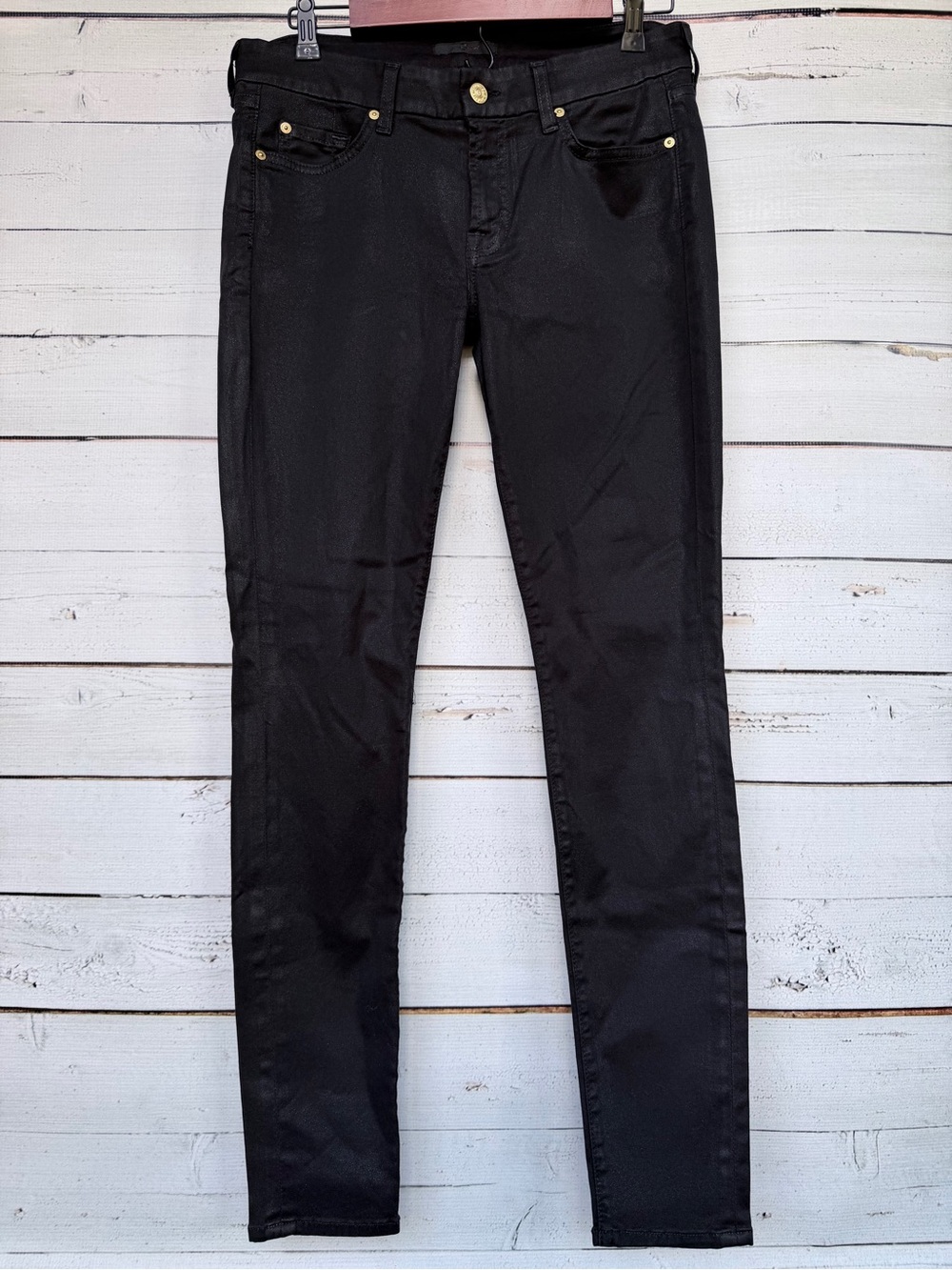 7 For All Mankind Coated Waxed Skinny Jeans Size 31